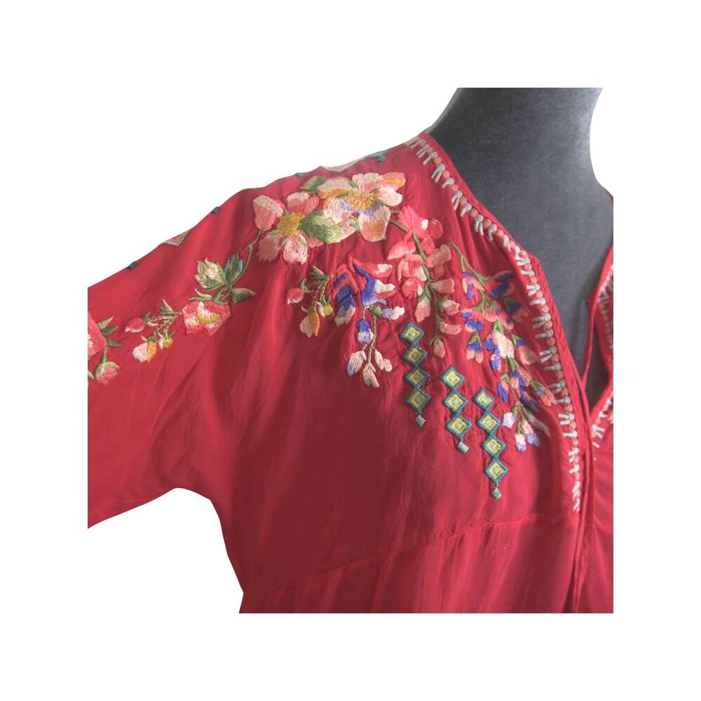Johnny Was Berry Pink Embroidered Tunic Top Petite Small PS Boho Floral Rayon - Picture 14 of 16